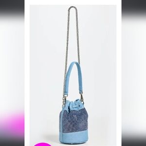 BruceGlen Embellished Denim Mini Bucket Bag Women's S Blue Drawstring Closure